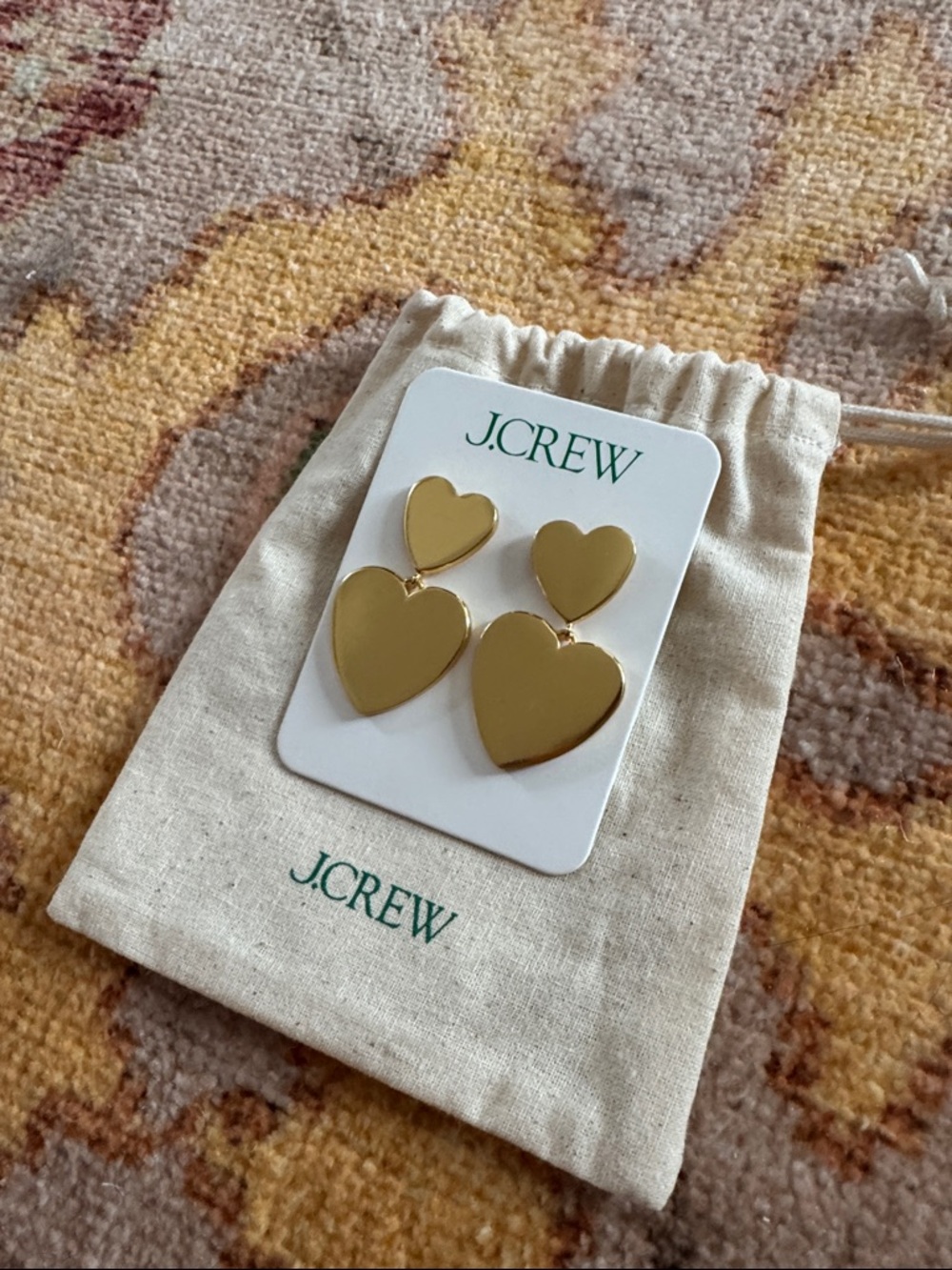 J. Crew Gold Double Heart Drop Earrings